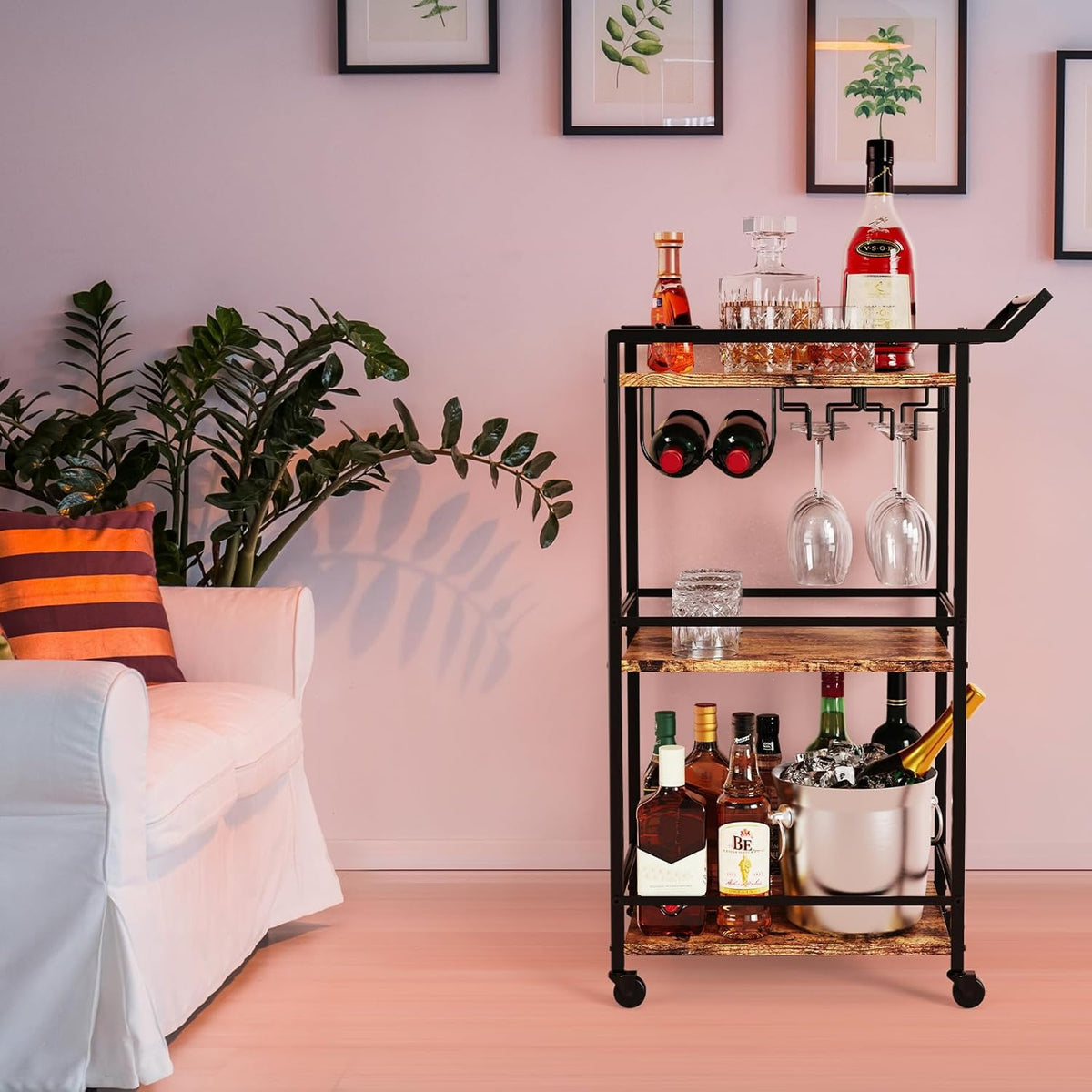 LOTEYIKE bar cart wheels 360-degree rotation enables effortless mobility.