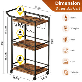LOTEYIKE bar cart wine rack and glass holder keep essentials organized.