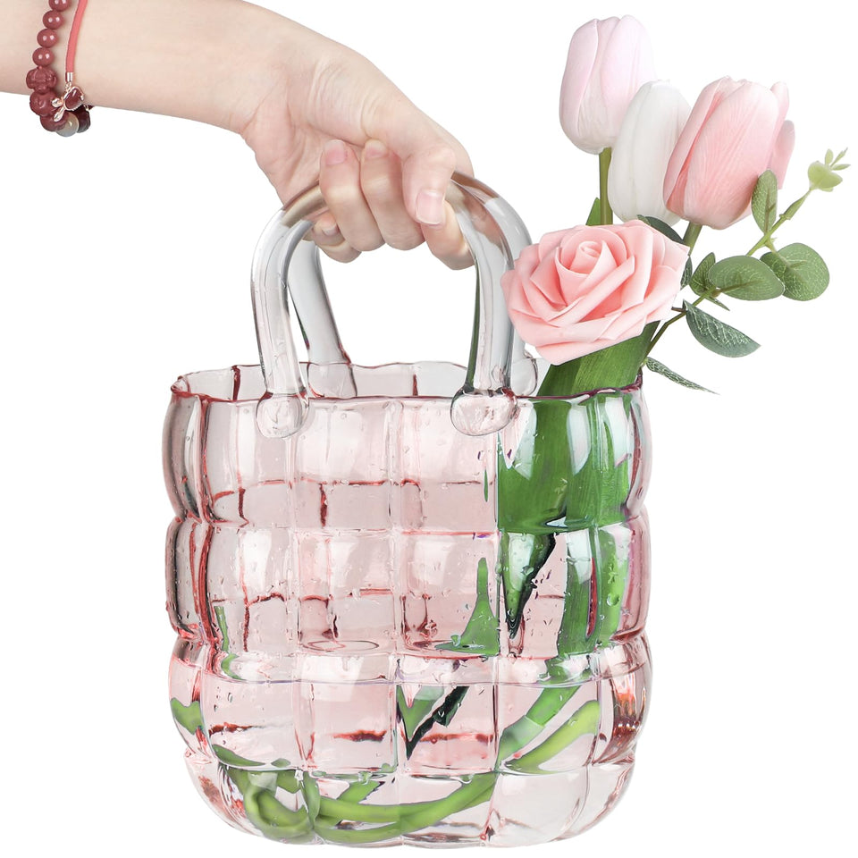 lotmusic Unique Pink Purse Vase with 11-inch silhouette highlights centerpieces