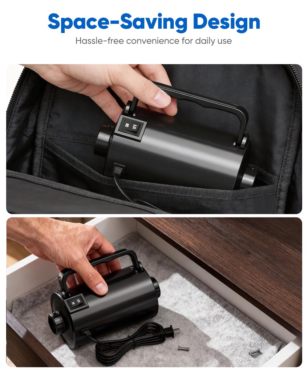 Lotspasie air-mattress inflation tool for home and travel.