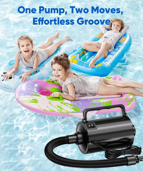 Lotspasie pool-float inflation for quick setup by the water.