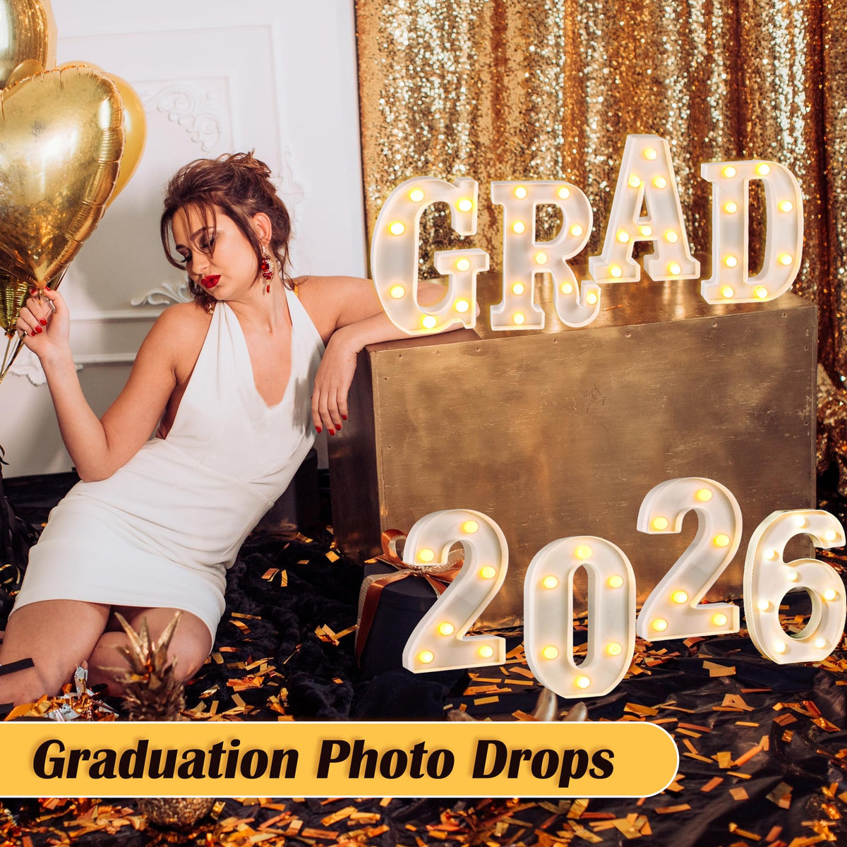 Lotus Hills Grad 2026 letters displayed on wall backdrop for celebrations