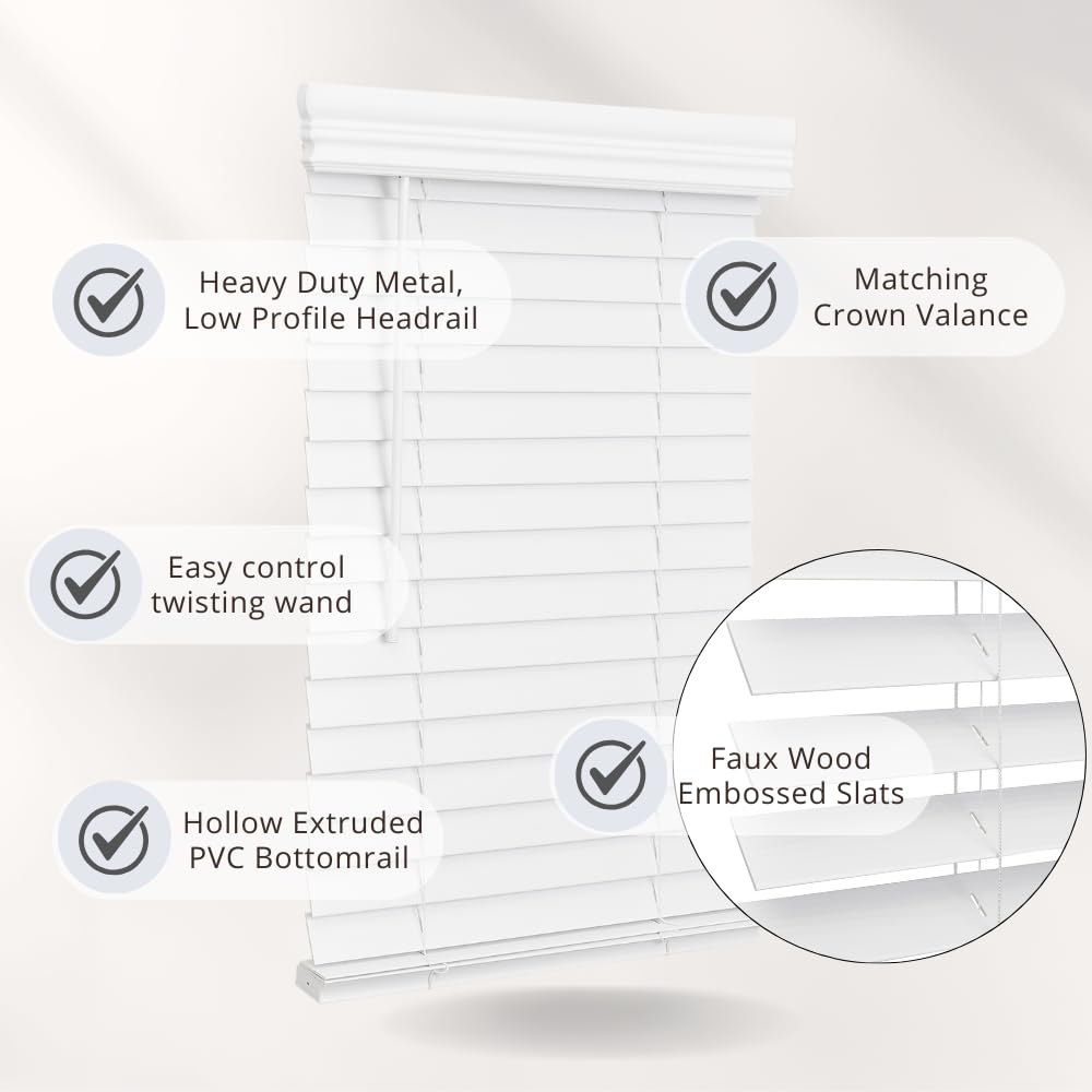 Lotus & Windoware cordless faux wood blind cord-free operation for easy privacy adjustment