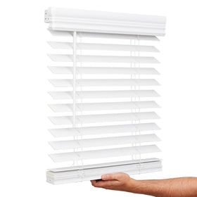 Lotus & Windoware cordless faux wood blind, 34x60, front view for inside mounting.