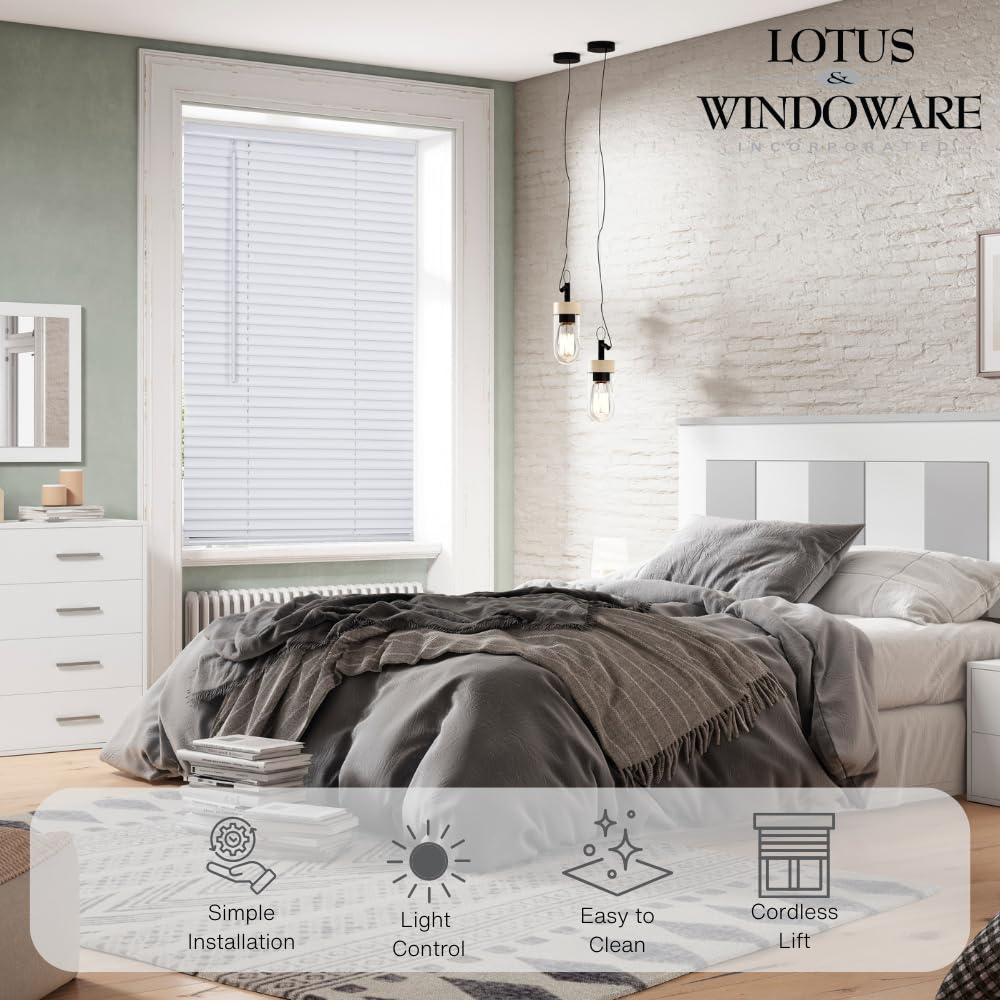 LOTUS & WINDOWARE cordless blind shown for inside-mount installation option.