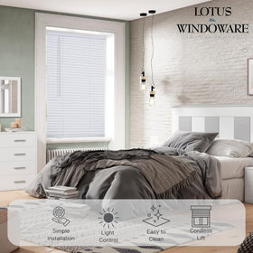 LOTUS & WINDOWARE cordless blind shown for inside-mount installation option.