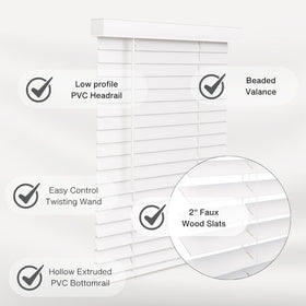 LOTUS & WINDOWARE Snow White slats close up highlighting durable faux wood finish for privacy.