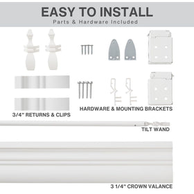 Includes mounting hardware for inside or outside installation and a 3 1/4-inch crown valance.