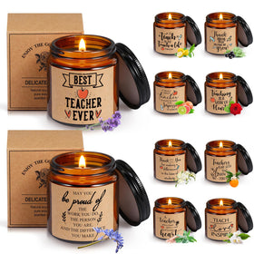 Lounsweer teacher candle labels closeup for classroom appreciation gifts.
