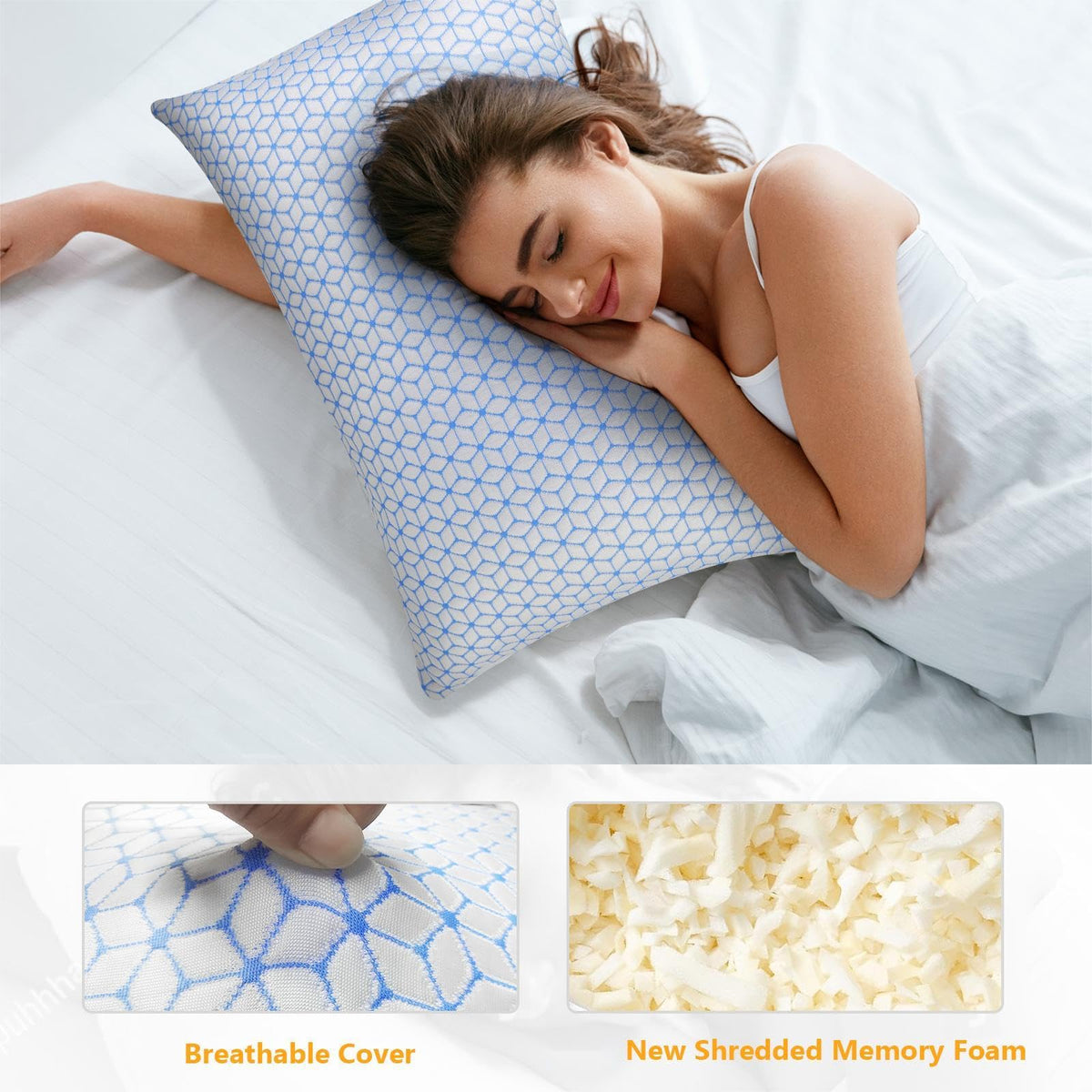 Love Attitude pillow memory foam fill highlights shredded support for neck alignment
