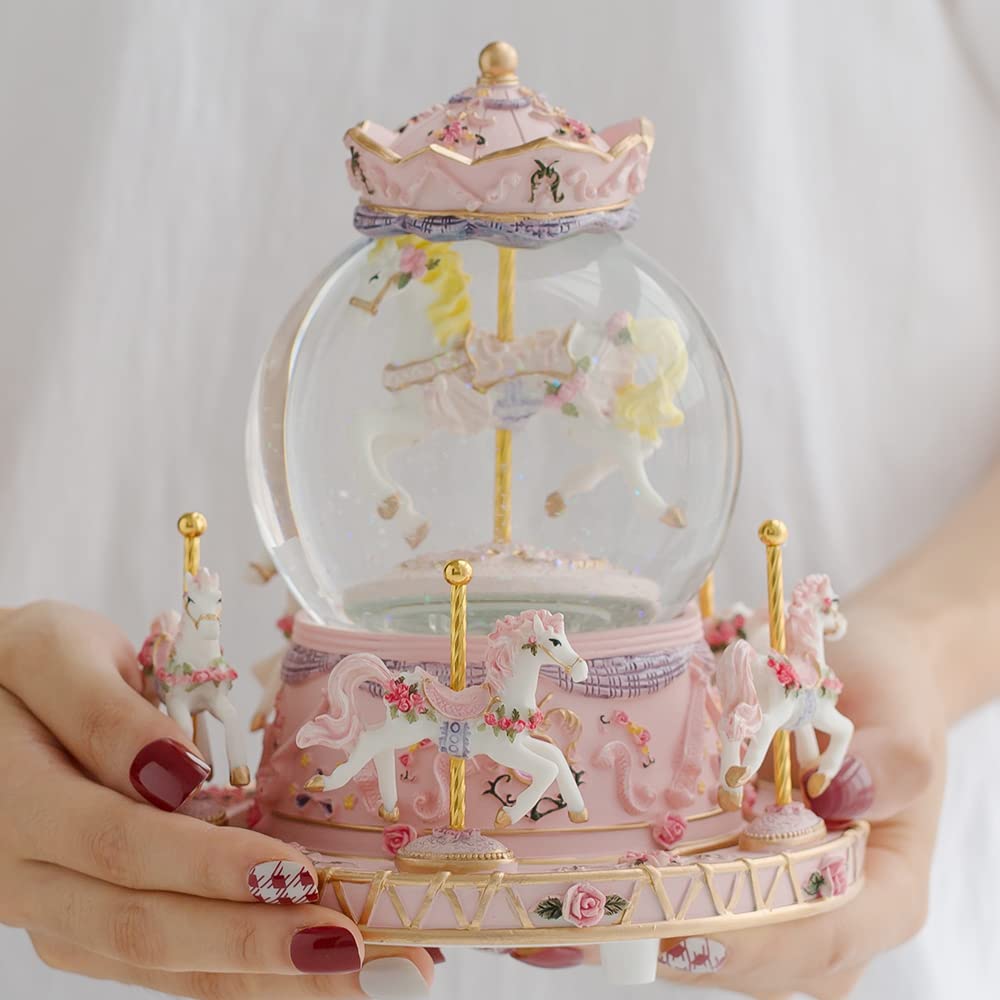 LOVE FOR YOU pink elegance snow globe with delicate engravings