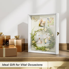 Love-KANKEI shadow box with wooden beads adds elegant border to memories.