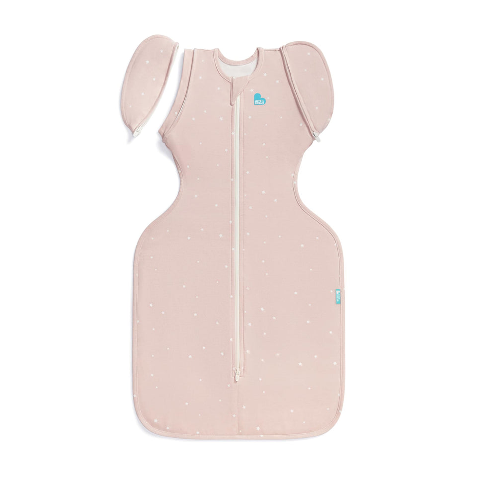 Love to Dream Swaddle Up Transition Bag Stage 2 in Powder Pink Twinkle, 1.0 TOG fit for 13-19 lb babies.