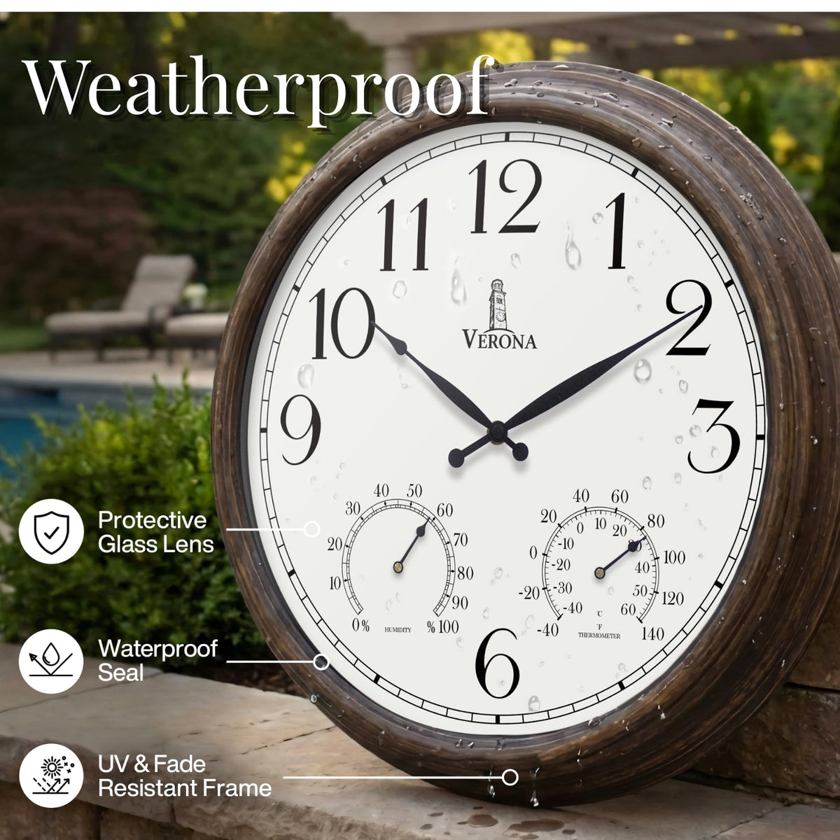 Large 24-inch dial by Lovely Home Essentials is easy to read from across the yard.