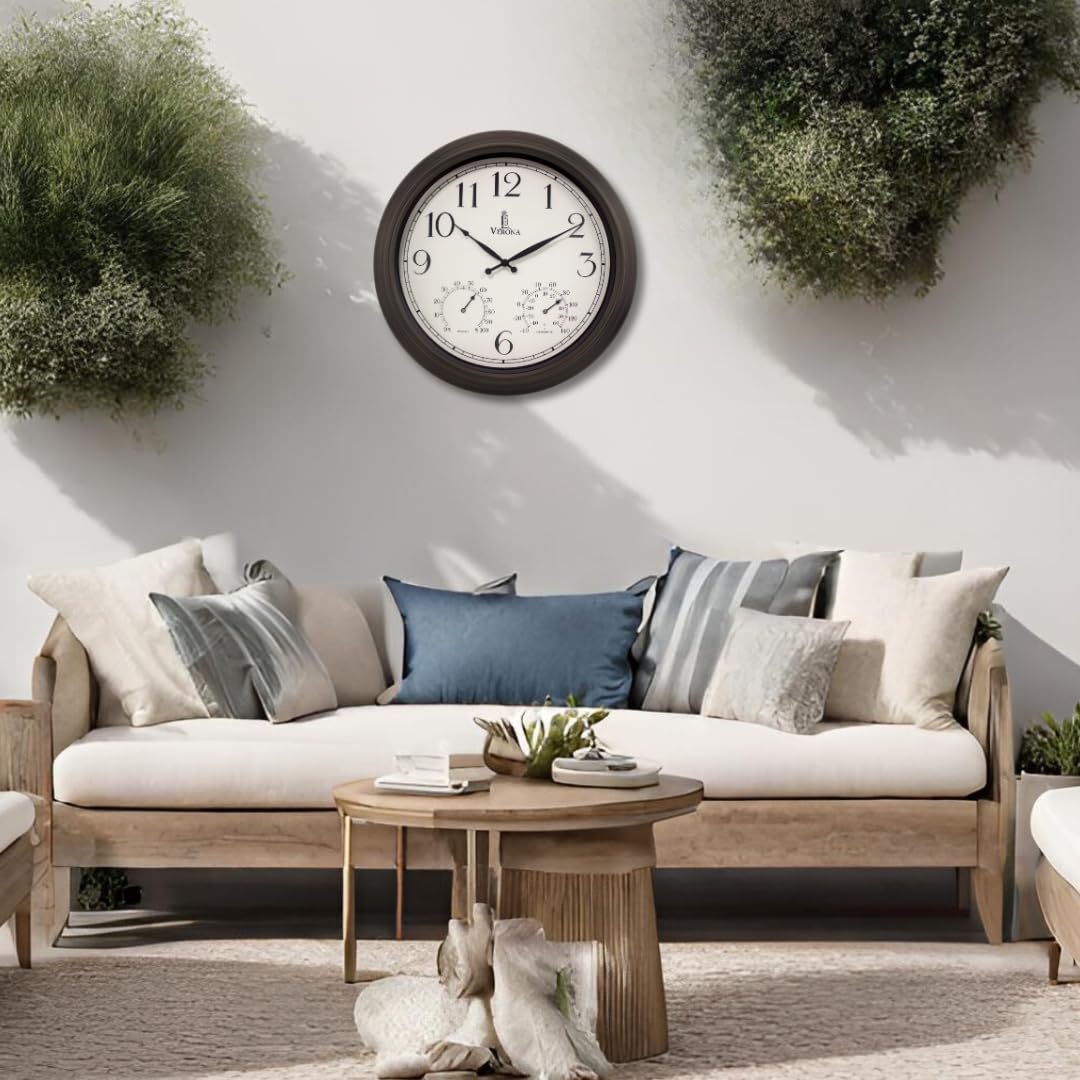 Lovely Home Essentials outdoor wall mounted clock on a patio wall