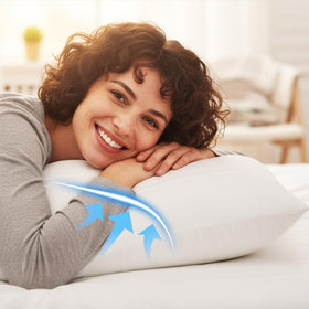 LOVELYREST King pillow on bed side view shows balanced loft for multiple sleep styles