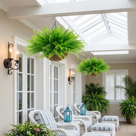 Lovemoon artificial fern close-up highlights 24 leaves and realistic texture.