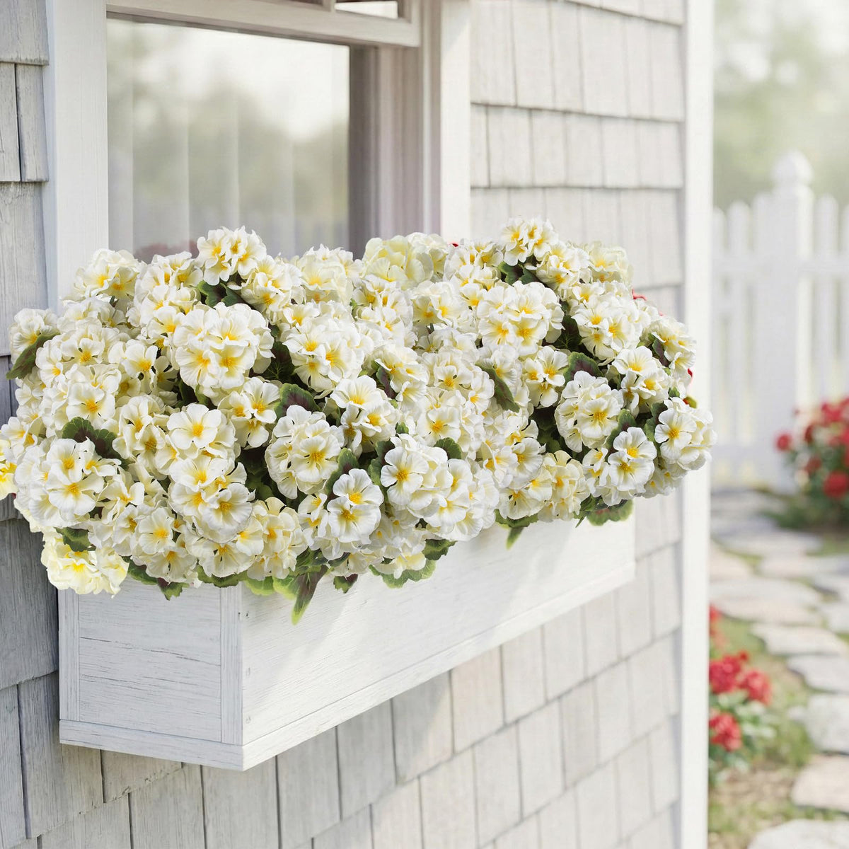 lovemoon artificial geraniums indoor outdoor white ready-to-use arrangements