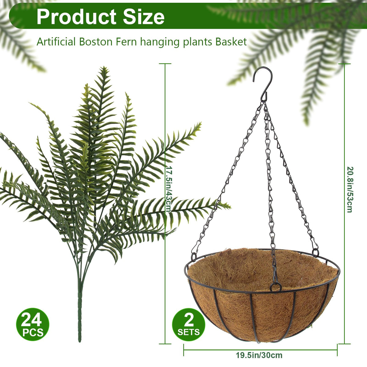 Lovemoon fake ferns hanging on patio; easy outdoor greenery without upkeep