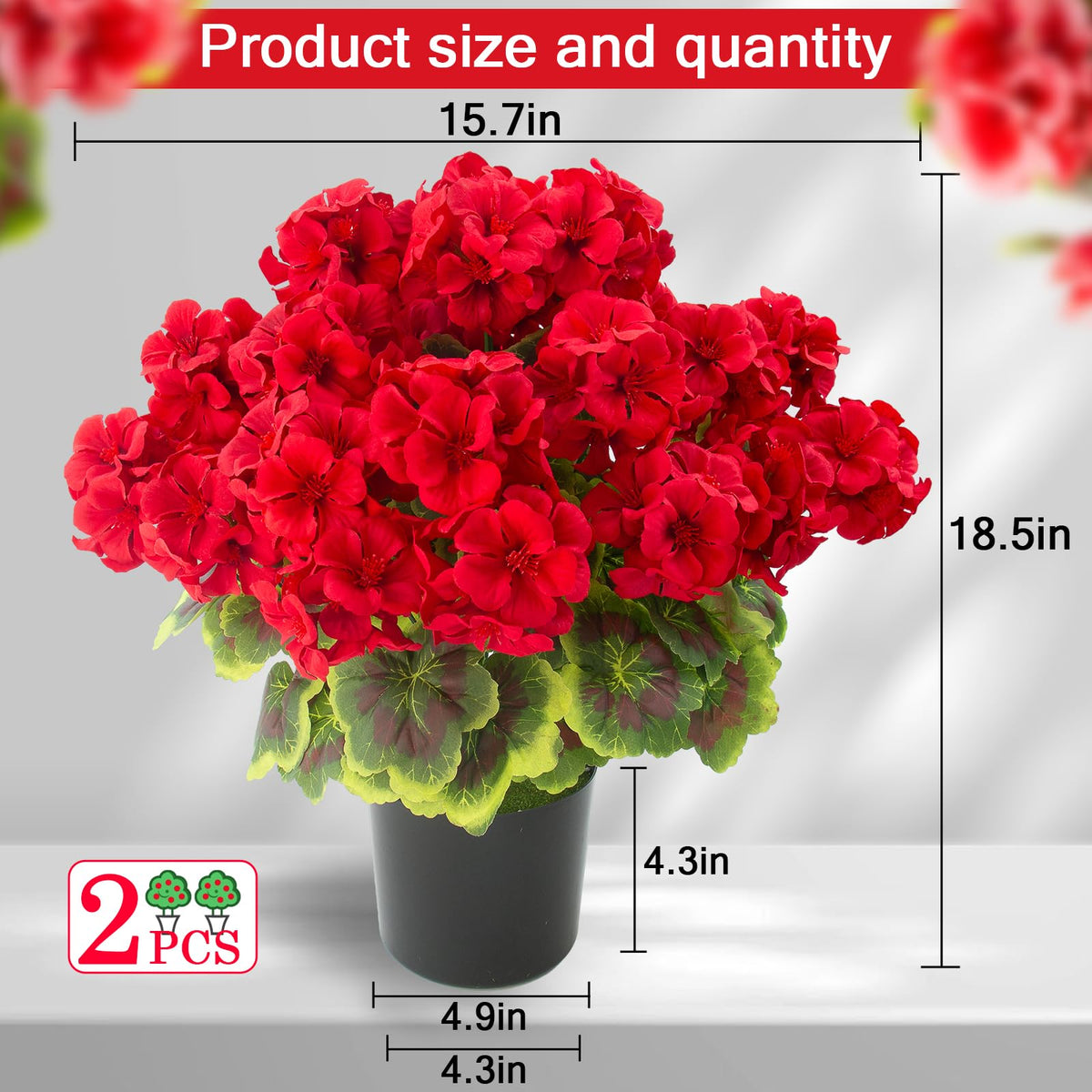 UV-resistant silk geraniums by Lovemoon require no watering.
