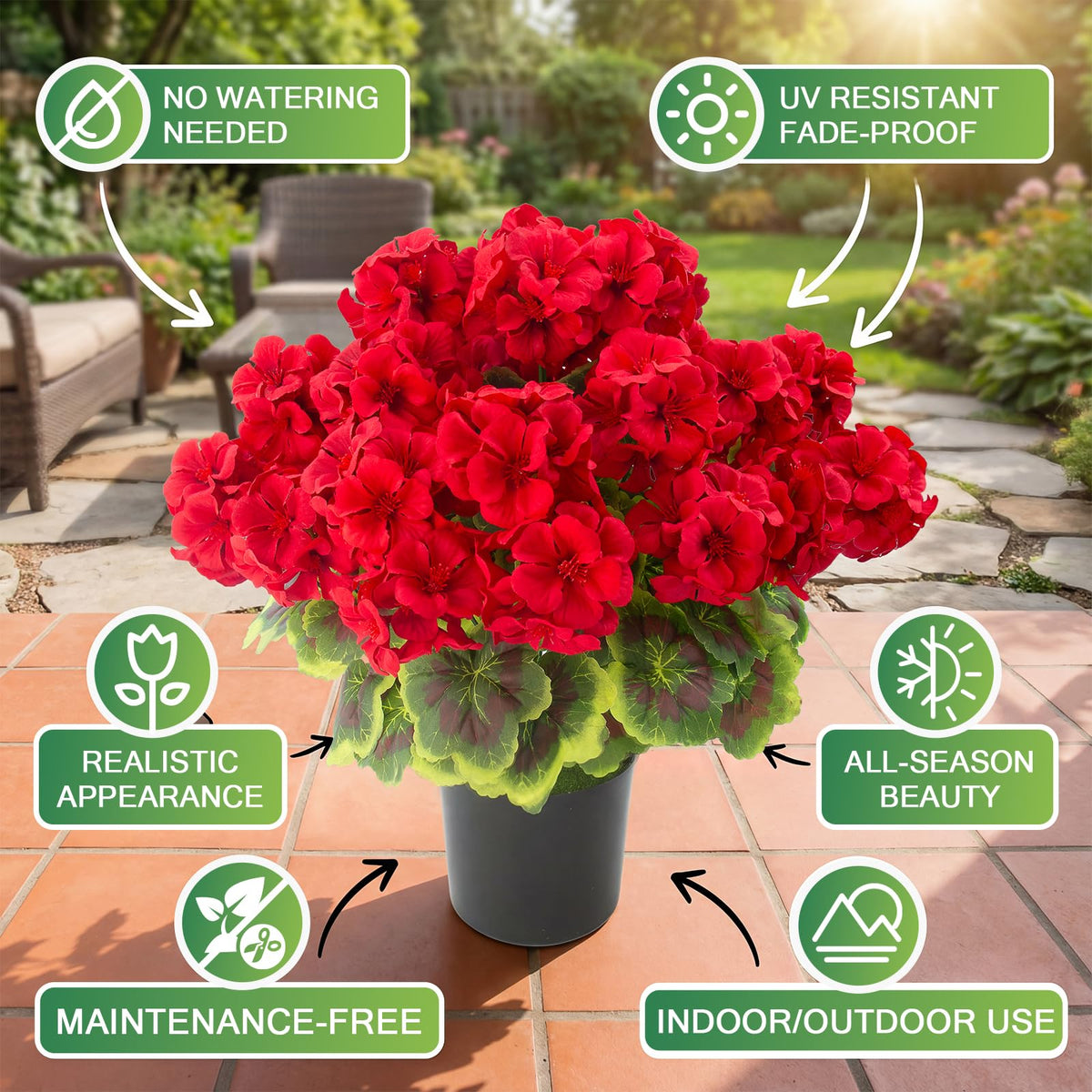 Ideal for hotels, offices, and storefronts with Lovemoon geraniums.