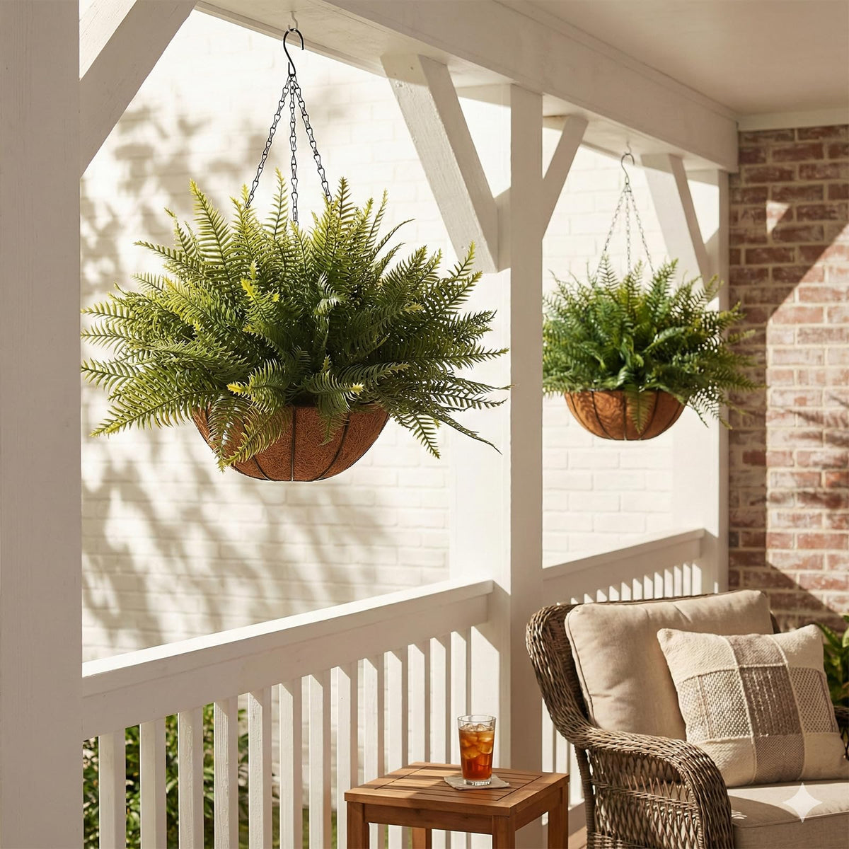 Lovemoon hanging fern baskets set; easy setup and maintenance-free greenery