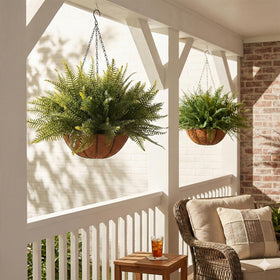 Lovemoon hanging fern baskets set; easy setup and maintenance-free greenery