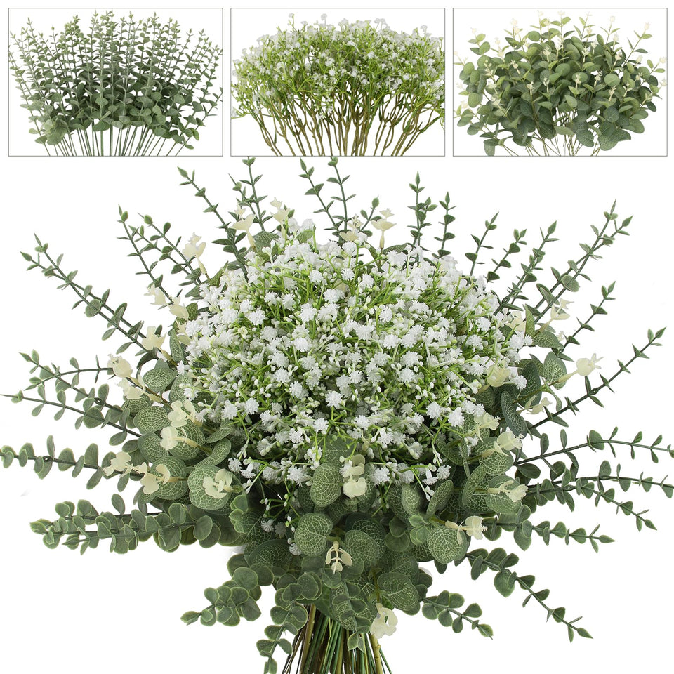 Lovemoon mixed greenery artificial eucalyptus stems for lasting wedding decor