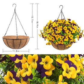 Lovemoon pansy flowers close-up in a hanging basket showing lifelike silk detail.