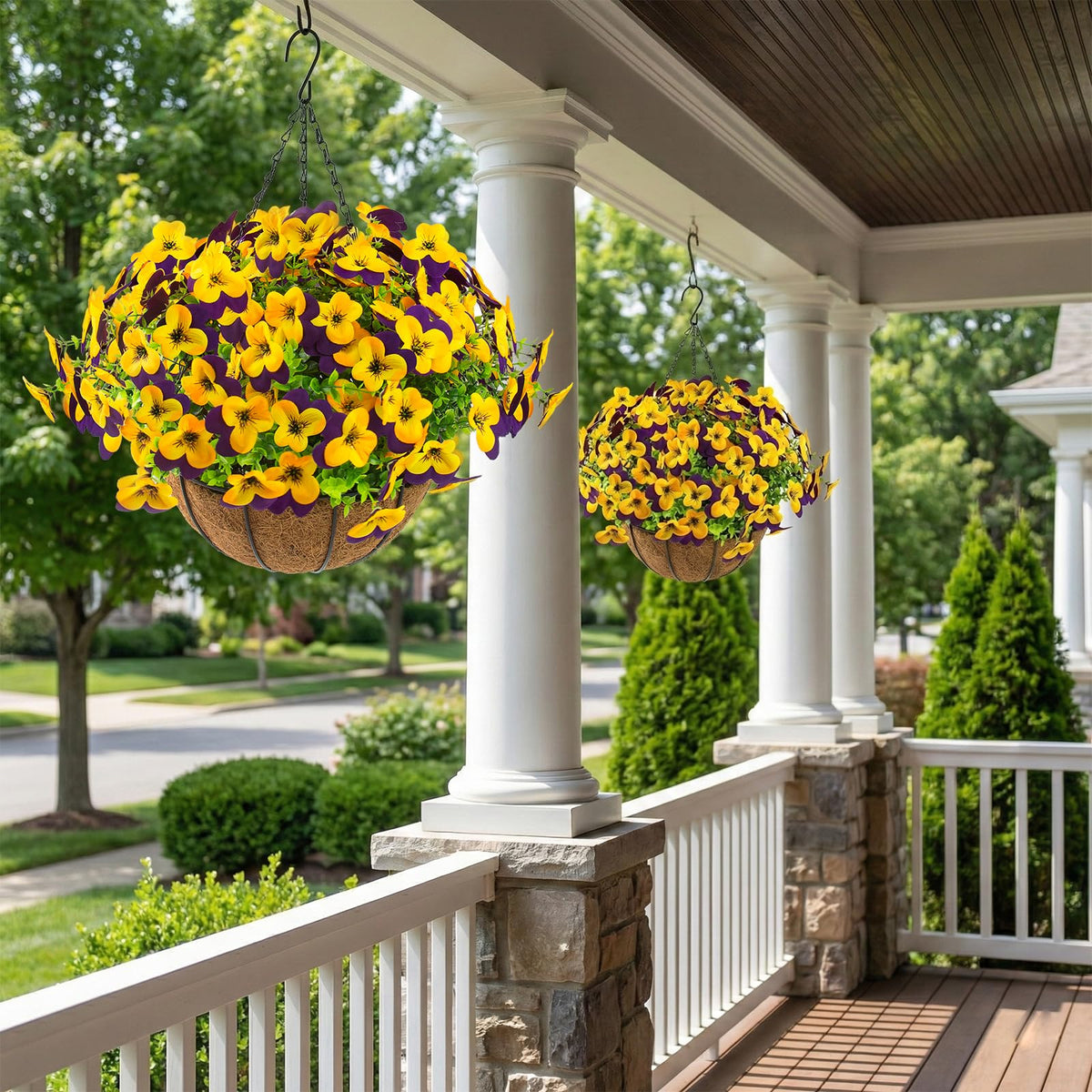 Lovemoon two hanging planters kit ready to install for quick curb appeal.