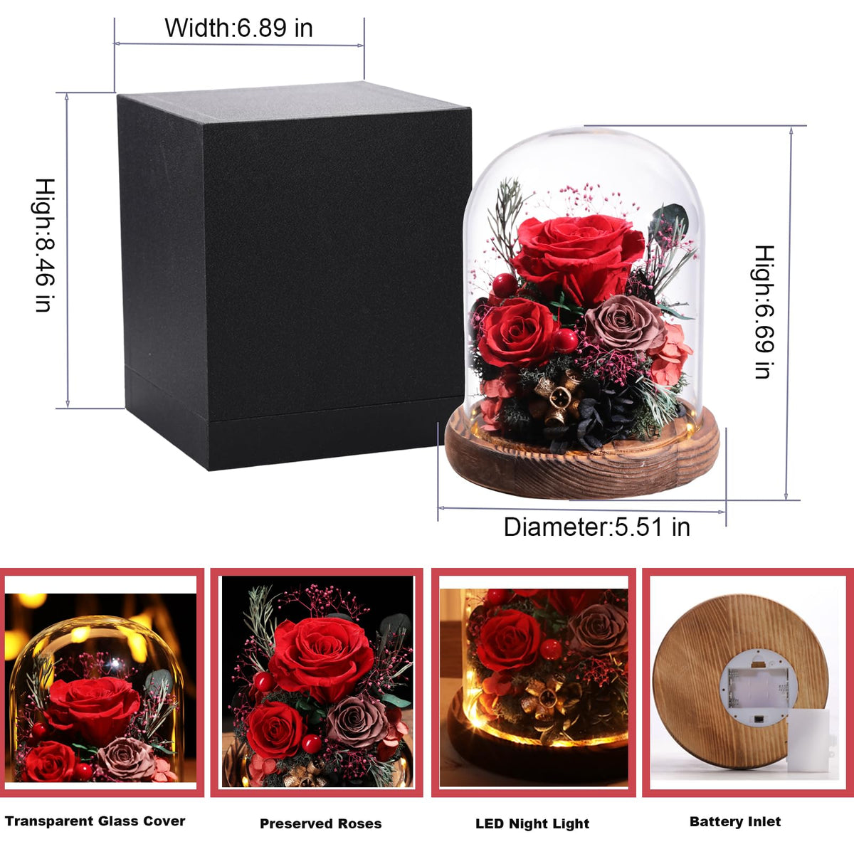 Lovenfold artisan preserved roses with hydrangeas inside a glass dome