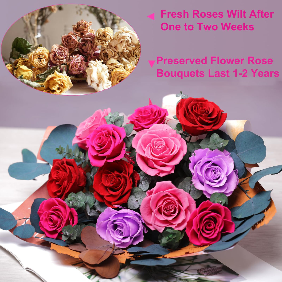 Lovenfold birthday flowers gift for her featuring preserved roses