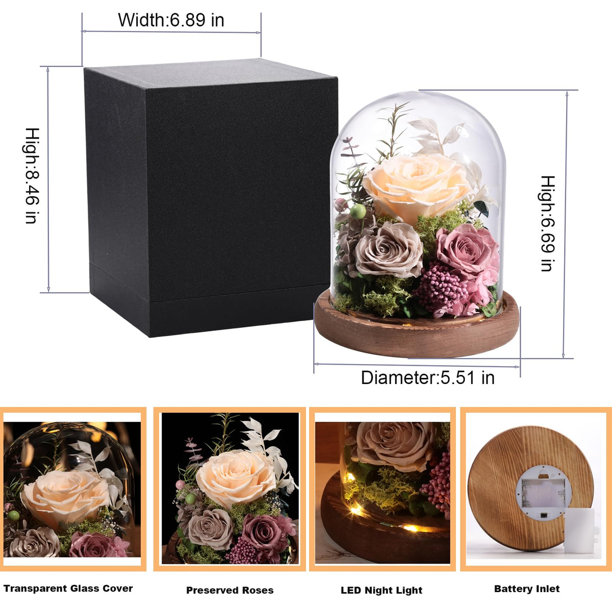 Lovenfold Forever Rose with LED base lights creates a romantic night ambiance.