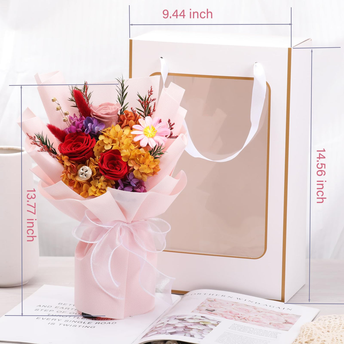 Lovenfold handmade bouquet with roses and hydrangeas for lasting elegance.