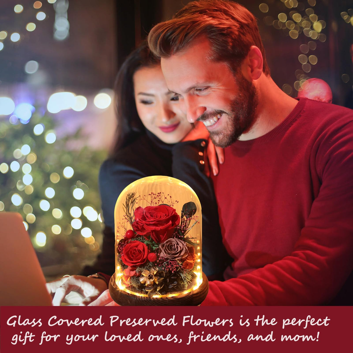 Lovenfold preserved flowers arranged inside glass dome as elegant decor