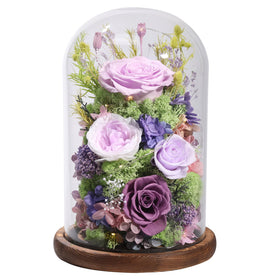 Lovenfold lilac rose in a glass dome with LED light for year-round ambience