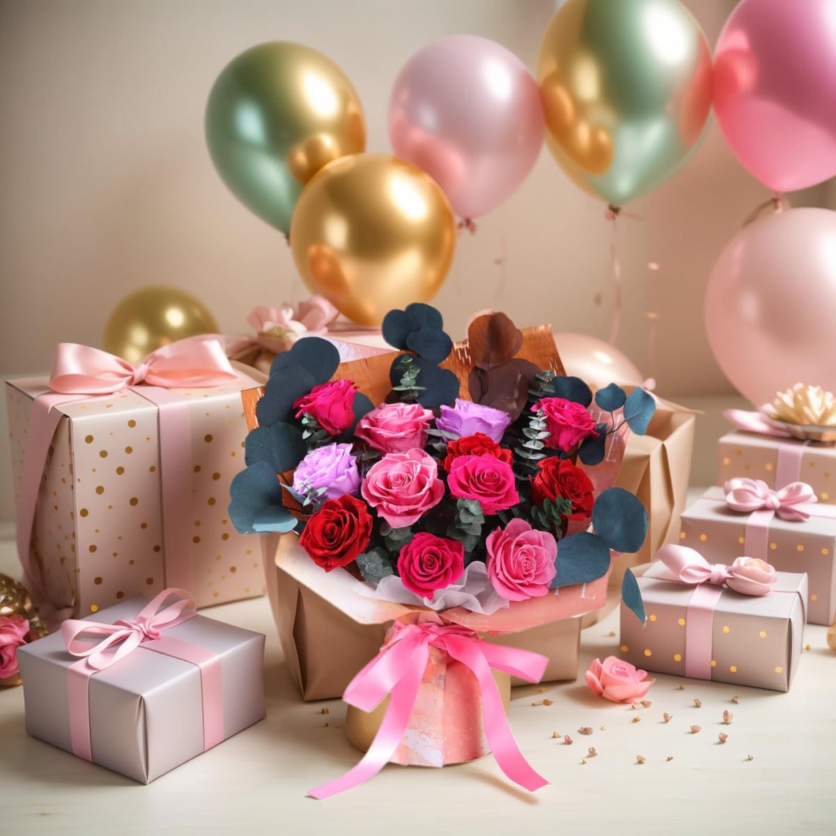 Lovenfold mixed rose bouquet of 12 roses for gifting