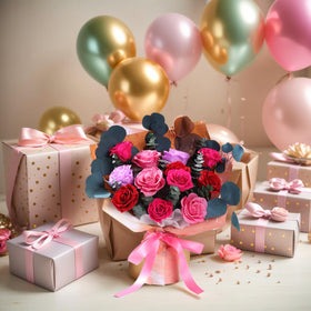 Lovenfold mixed rose bouquet of 12 roses for gifting