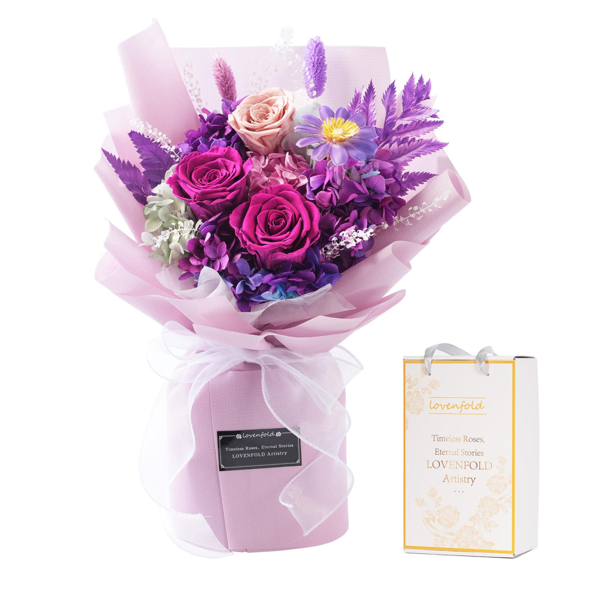 lovenfold preserved flowers delivery: long-lasting purple rose bouquet ready to gift
