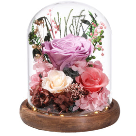 Lovenfold preserved flowers dome lilac rose with LED light for romantic gifting.