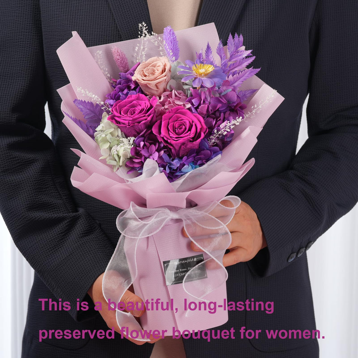 lovenfold purple rose bouquet gift box: ready-to-gift packaging