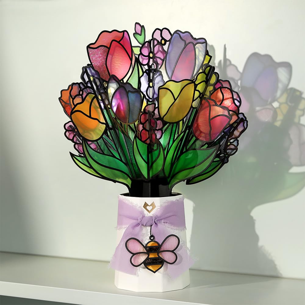 Lovepop green leaves provide natural contrast to bright tulips for a garden feel.