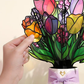 Lovepop Tulip petals allow sunlight to filter through, casting colorful shadows.