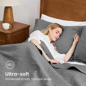 Love's cabin three-piece set includes one quilt and two shams for coordinated bedding.