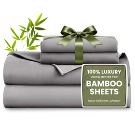 Love's cabin 4-piece king size sheet set on bed, silky softness and cooling comfort.