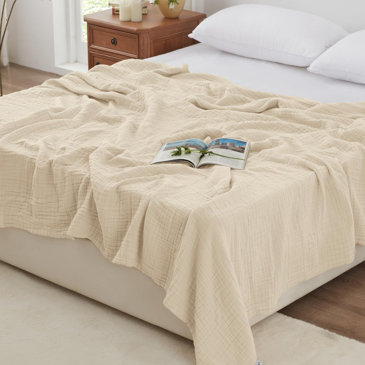 Love's cabin 6-layer muslin blanket closeup shows airy weave and softness