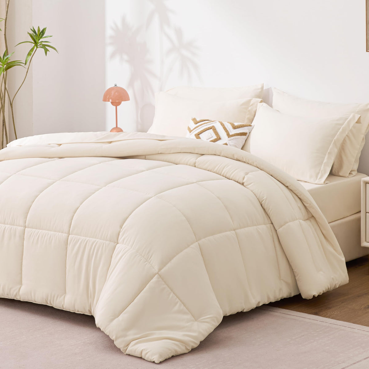 Love's cabin 7-piece bedding-in-a-bag neatly arranged, highlighting convenience and matched color.
