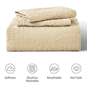 All-season Love's cabin quilt collection styled in neutral decor