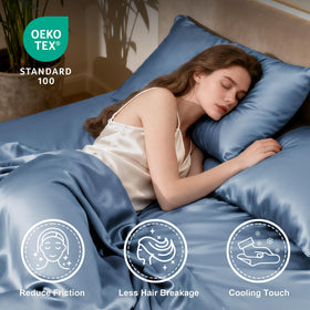 Love's cabin four-piece satin sheet set with pillowcases and envelope closures