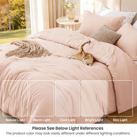 Love's cabin bedding set on bed displaying wrinkle texture and solid color.